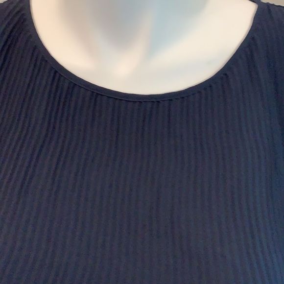 MAX STUDIO Navy Blue Silky 3/4 Sleeve Blouson Blouse - Picture 3 of 10